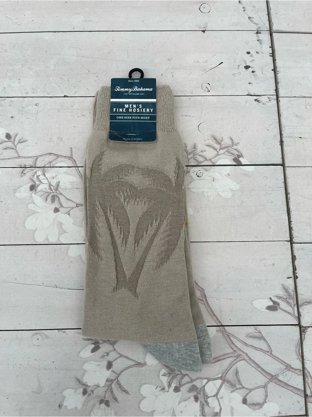 Tommy Bahama Neutral Taupe Palm Jacquard Crew Socks